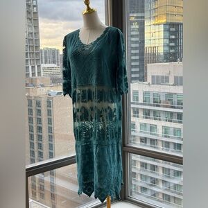 🆕 FARM Rio 🧿 NWOT Teal Knit Tunic with Illusion Detail, Sz M